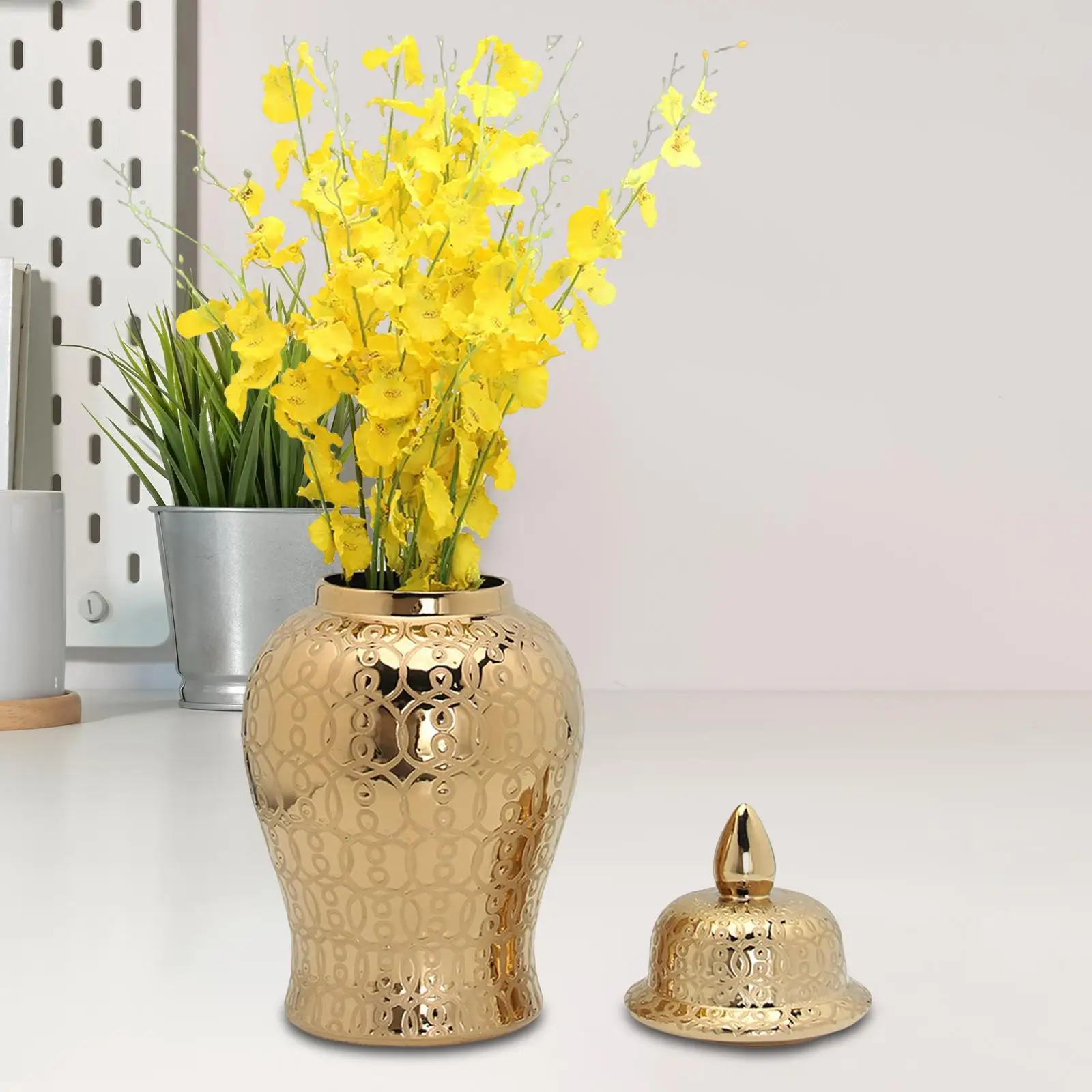 

Имбирная банка, универсальная Золотая декоративная фарфоровая Восточная с искусственной вазой для украшения свадебной вечеринки