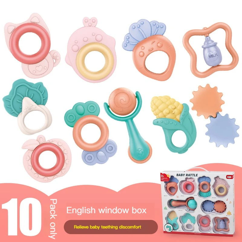 

Baby ringing toy set newborn hand ringing gift box baby tooth glue can be boiled storage box bell toy comfort bite glue can be b