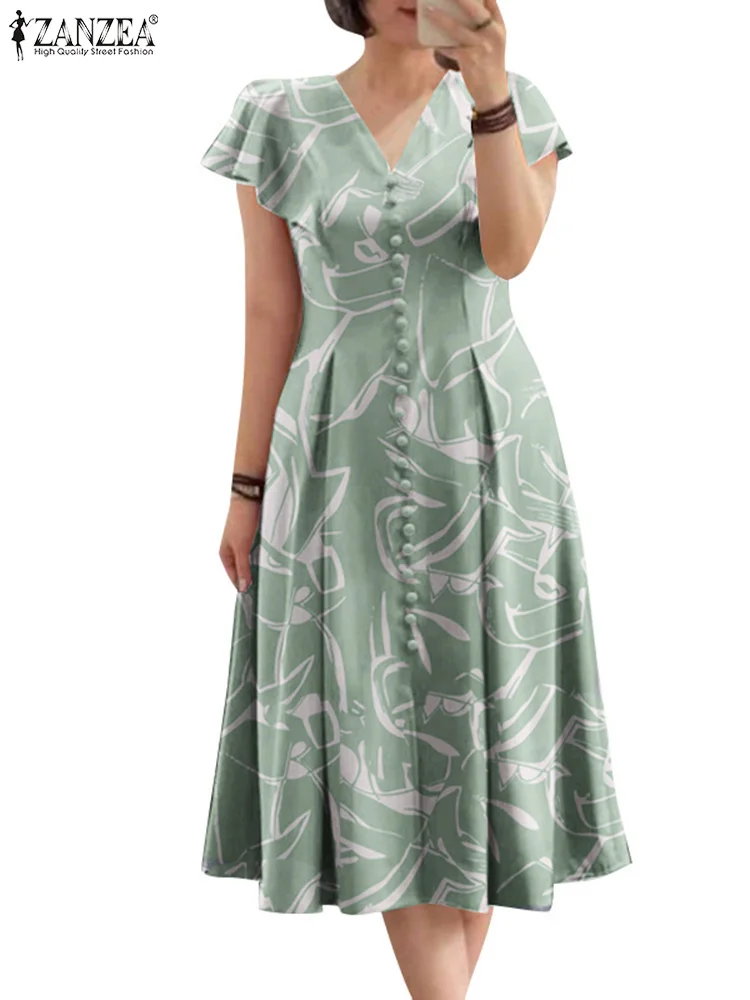 Женский Повседневный Сарафан ZANZEA с оборками и коротким рукавом элегантное