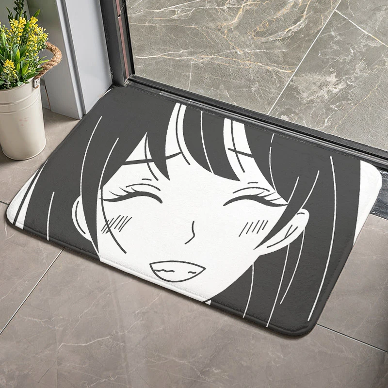 Anime Cartoon Girl Print Bathroom Floor Mat Absorbent Non-Slip Washable Entrance Door Mat Living Room Bedroom Decoration Rugs