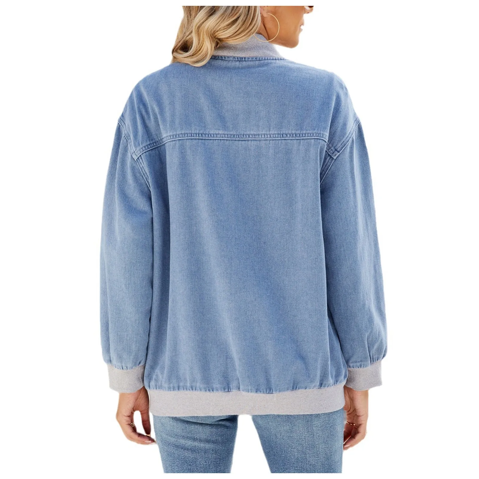 Женская джинсовая куртка большого размера с длинными рукавами уличная