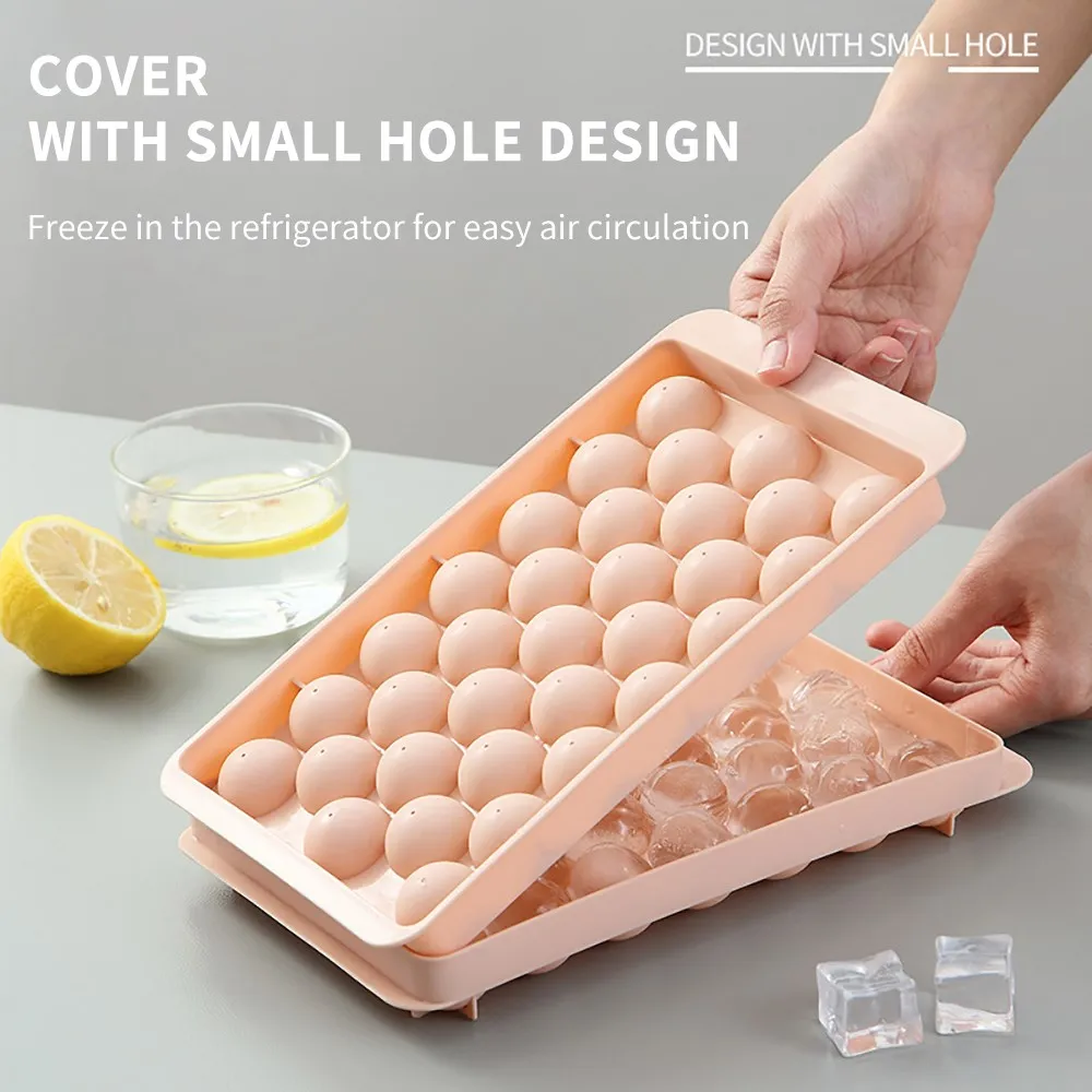 

33 Well Ice Box with Lid Ball Ice Tray Plastic Ice Cube Mold Refrigerator Ice Ball Mold Ice Box Round Ice Mold Ice Box