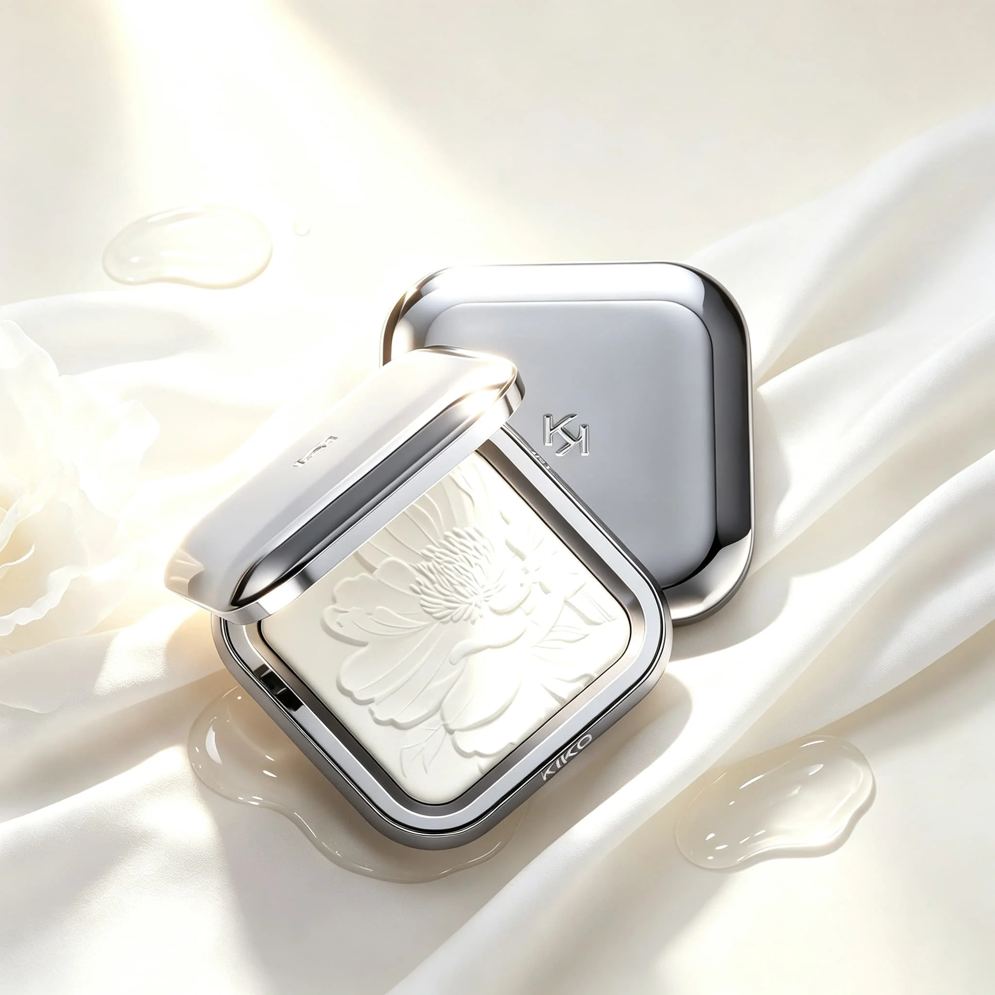 Фото Компактная пудра KIKO Embossed Lotus White с шелковистой текстурой, контролирующая жирность, с длительным перламутровым финишем для идеального макияжа. №1