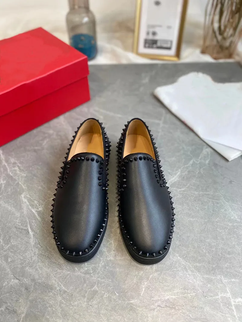 

Luxury designer shoes Loafers men Leather White shoe man Dress Flats Wedding party red bottom shoes for men shoes big size 47 48