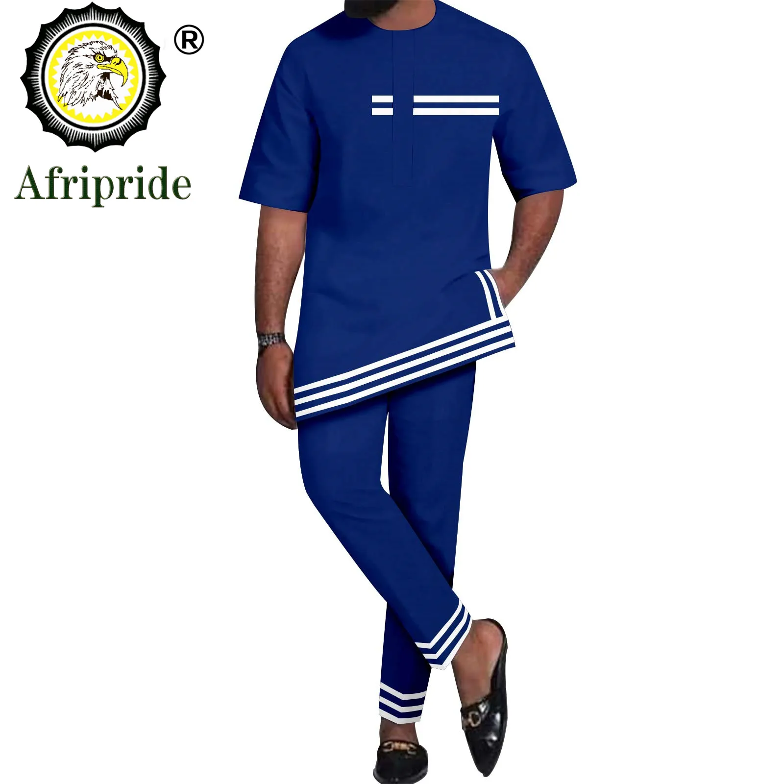 African Suits for Men Short Sleeve Casual Blouse Pants 2 Piece Set Bazin Riche Pockets Mens Tracksuit African Shirt A2216142