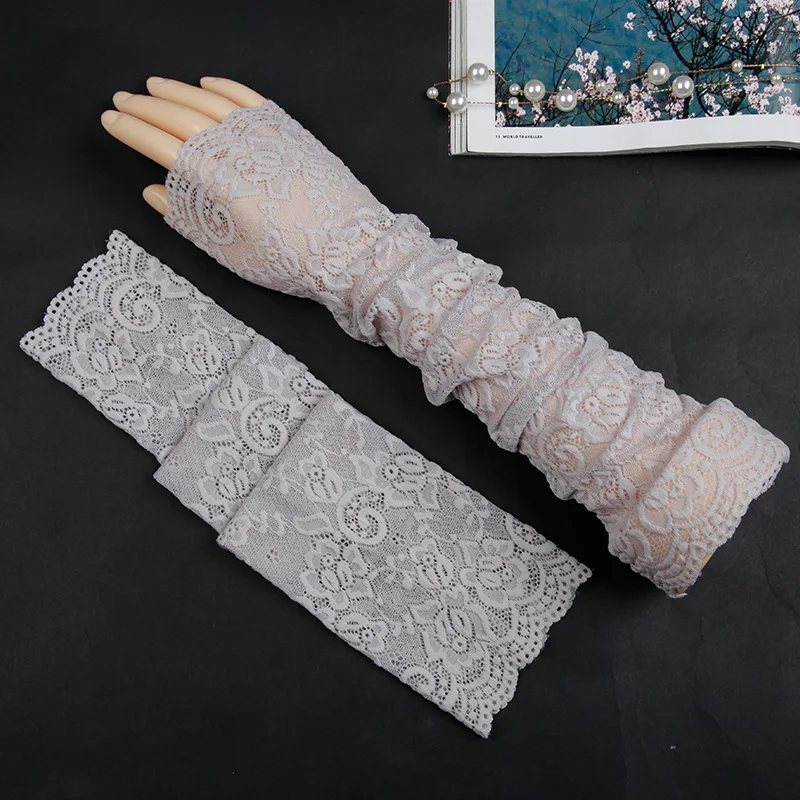 Elegant Women' Ultra Thin Long Ice Sleeve Armguard Lace Gloves Summer Sunscreen UV Fingerless Mesh Hollow Driving Mittens H98