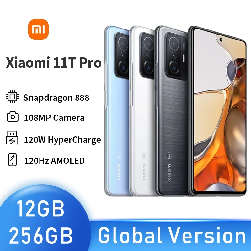 

Original For Xiaomi 11T Pro 128GB/256GB 5G Smartphone Snapdragon 888 108MP Camera 120W Super Fast Charge 120HZ Screen Smartphone