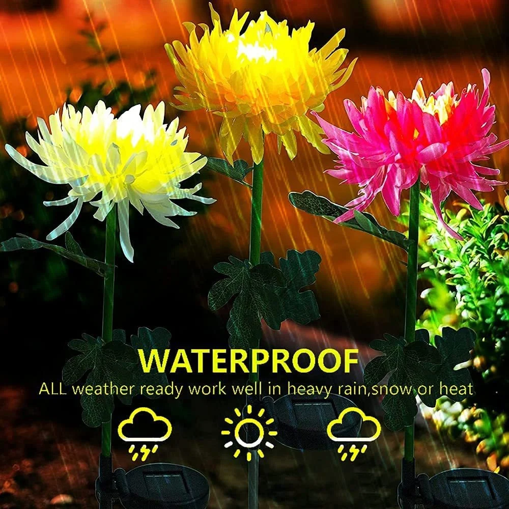 

New solar chrysanthemum lamp outdoor LED courtyard garden lamp simulation flower and grass flat lamp inserted into the ground