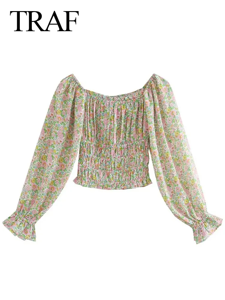 

Полупрозрачная женская рубашка с длинным рукавом и квадратным вырезом