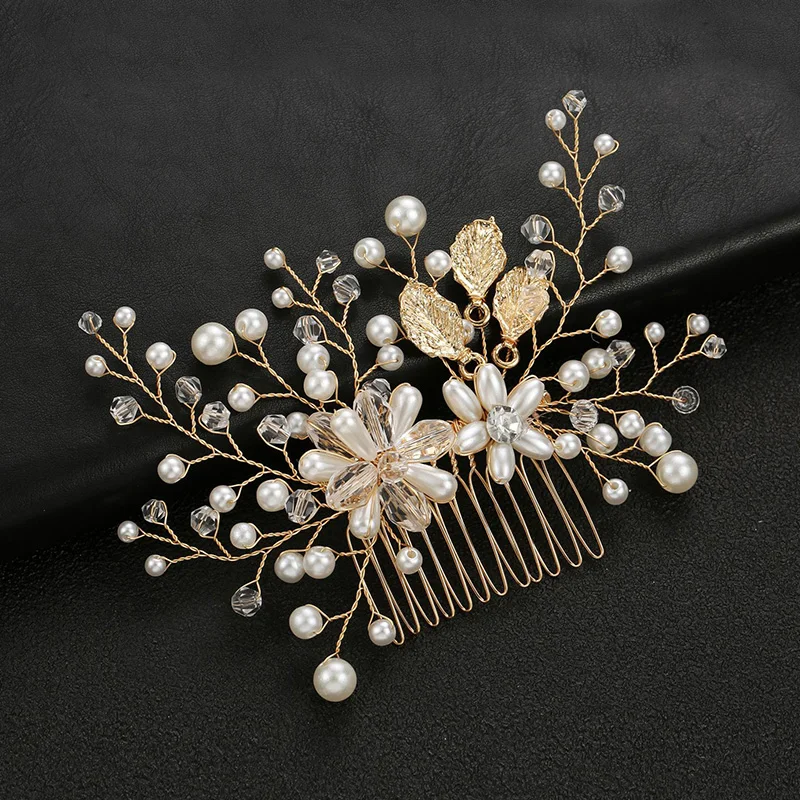 

Bridal Hair Pins Combs Women Hairpins Pearl Flower Wedding Gold Silver Leaves Rhinestone Jewelry Accessories Decorations