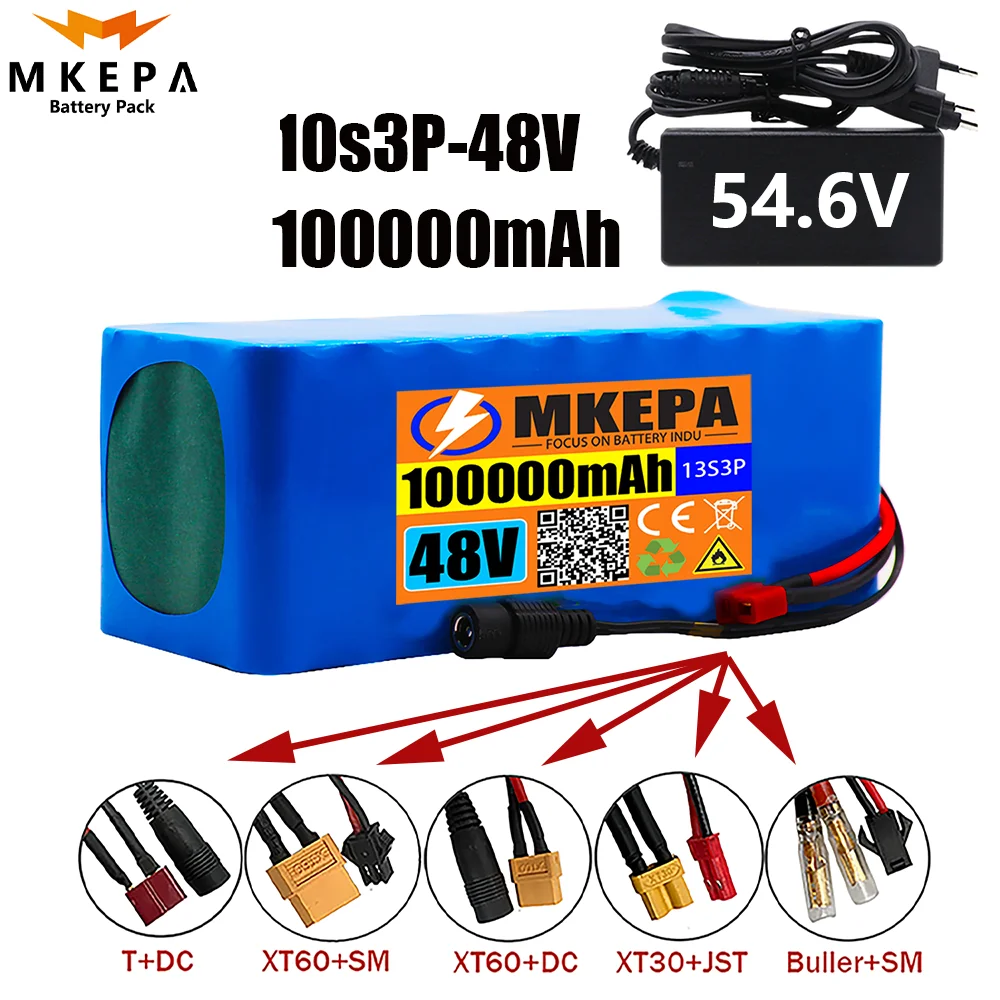 

13S3P 48V 100000mAh 100Ah lithium-ion battery pack, with 1000W built-in BMS, suitable for 54.6V electric bicycle Kick scooter+54