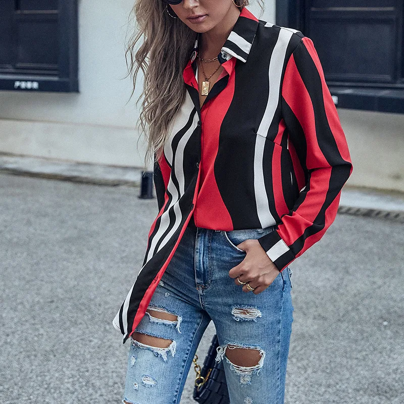 

Stripes Blouses French Women's Shirts Loose Tops Summer 2023 New Ladies Clothing Long Sleeve Prints Casual Blouse YCMYUNYAN