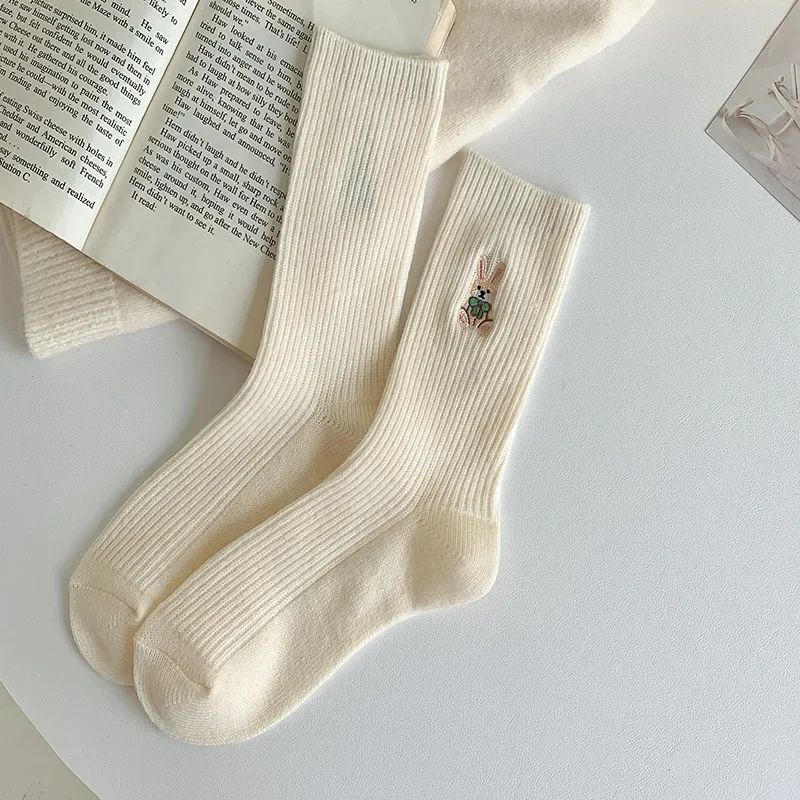 Macarone вышитые шерстяные носки Женские однотонные повседневные хлопковые с