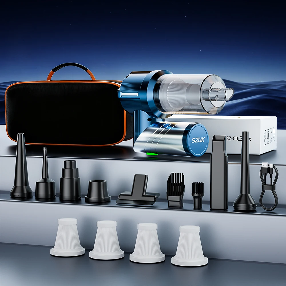 

SZUK Портативный пылесос с поворотом на 90°, Мини-пылесос с складным дизайном и батареей 6000 мАч, Новый беспроводной пылесос с бесщеточным двигателем, Однократное удаление пыли кнопкой, Ручной пылесос для автомобиля