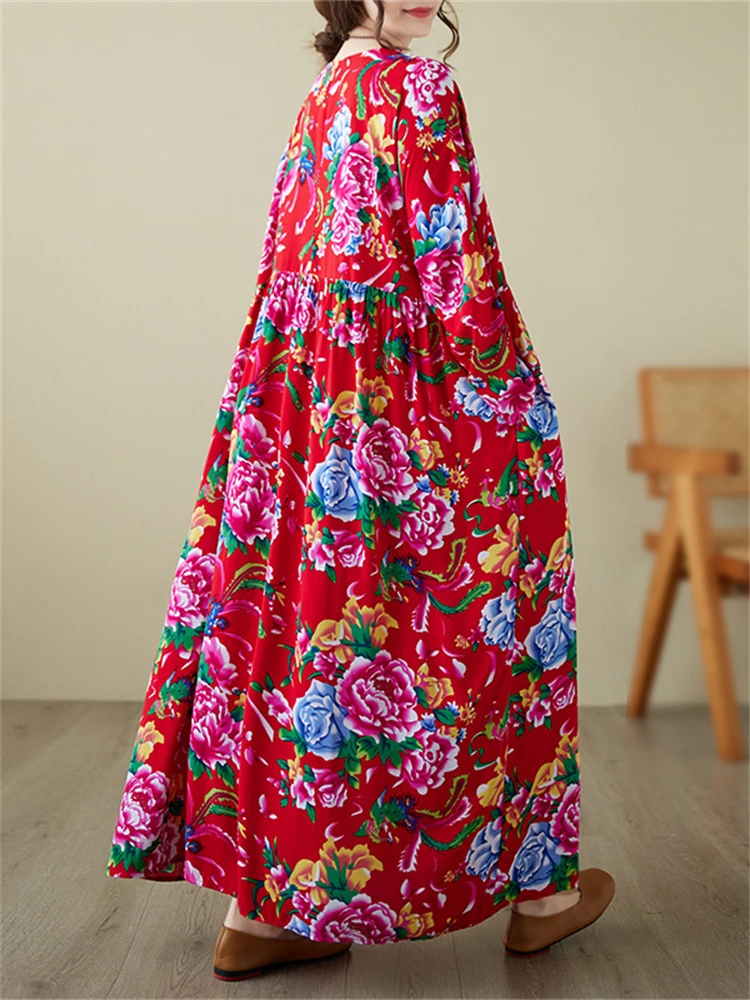 Винтажное хлопковое платье с длинным рукавом цветочным принтом