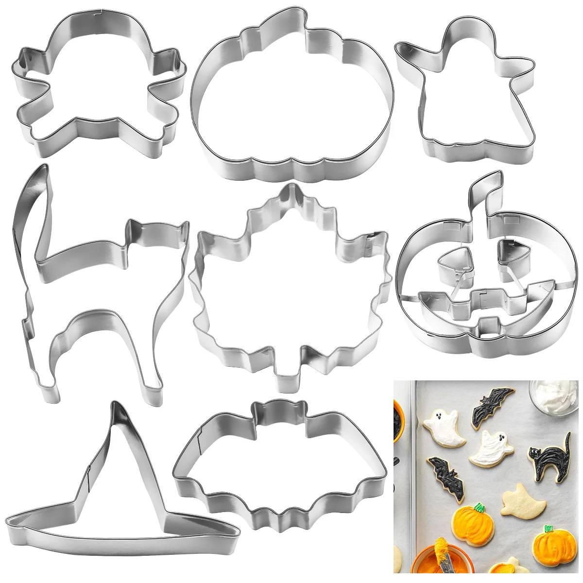 

OUNONA 8pcs Stainless Steel Cake Biscuit Moulds Cookie Fondant Icing DIY Tools