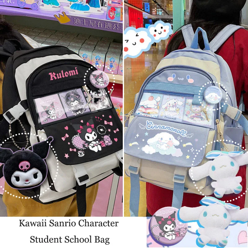 

Kawaii Sanrio Kuromi My Melody Cinnamonroll Backpack Fashion Cute Cartoon Girls JK Bag Student Casual School Canvas Bag