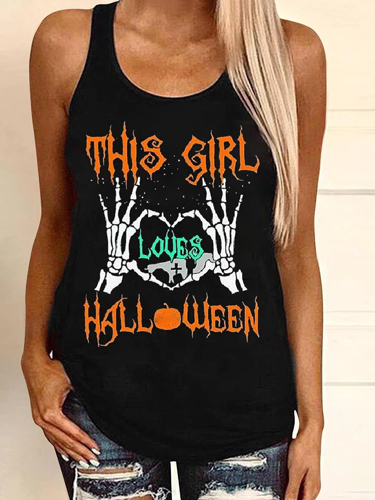 

This Girl Loves Halloween Print Women Tank Tops Sleeveless New Tee Shirt Femme Harajuku 90s Ladies Top Women Vest Mujer 2022