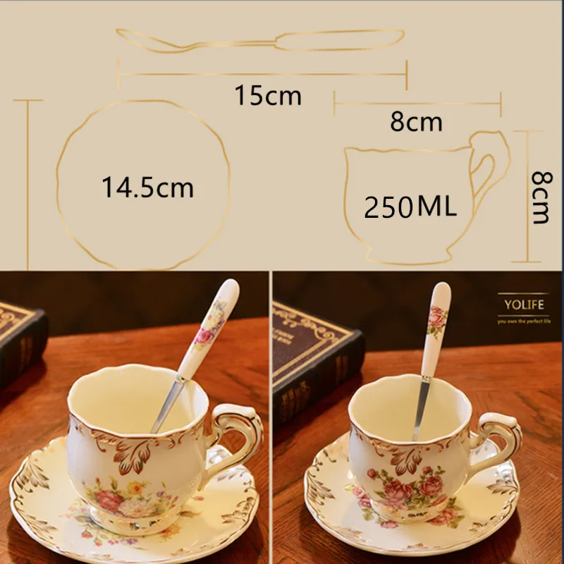 Yolife Ivory Porcelain Tea Cup Saucer Spoon Set Elegant Light Luxury Espresso Coffee Cups Style Beatiful Gift 250ML |