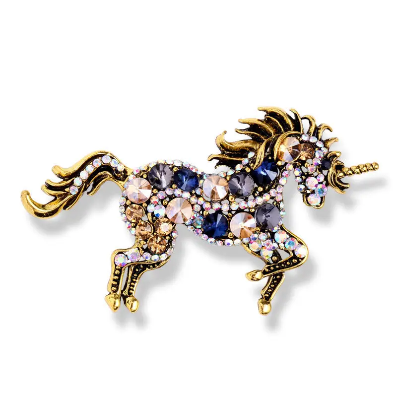 

Unique Animal Unicorn Horse Brooch Pin Pendant Austrian Crystal Coat Suit Wedding Gift Party Shirt Collar Accessories Brooch For