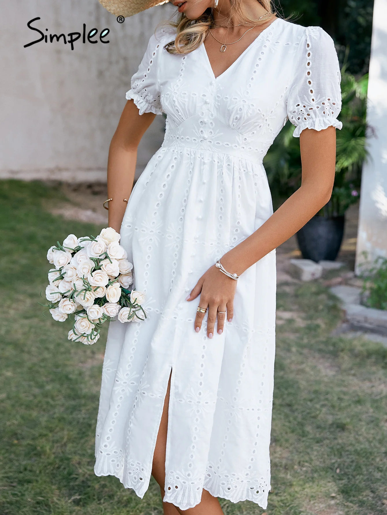 Женское платье-рубашка с коротким рукавом Simplee белое повседневное пляжное платье