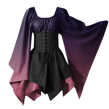 Medieval Costume For Womens Trumpet Sleeve Irish Shirt Dress With Corset Traditional Dress Halloween Women Mature Womens Dresses 1