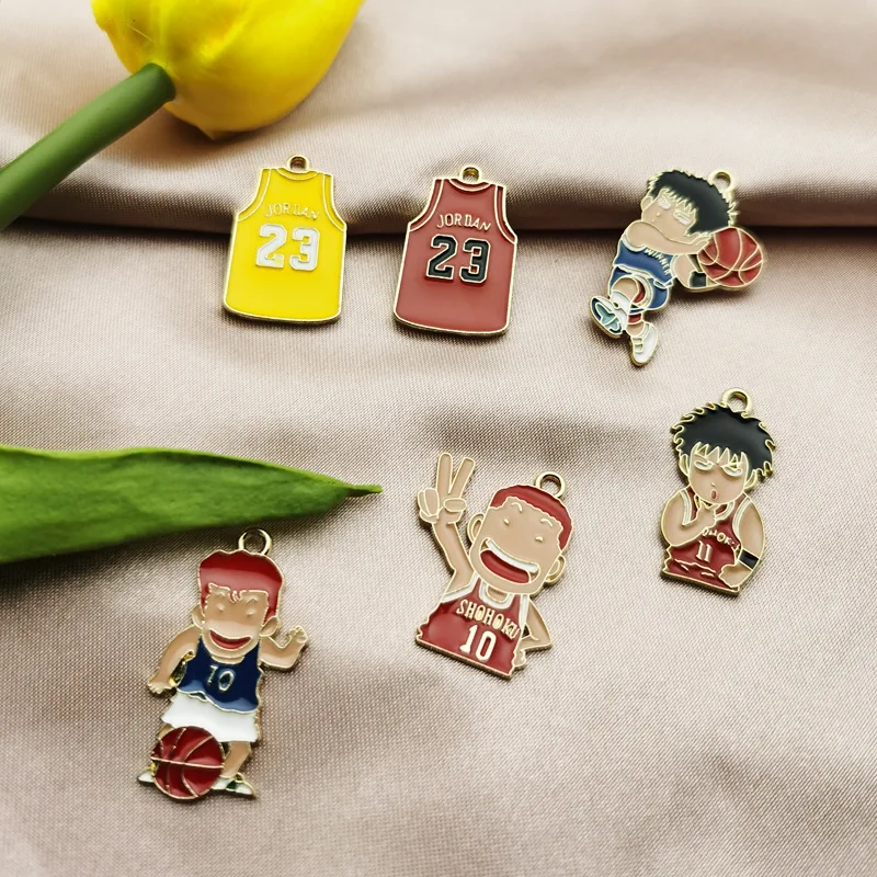 

10pcs Japanese Cartoon Comic Basketball Boys Uniform Charms Pendant DIY Necklace Keychain Charm for Jewelry Making Accessories