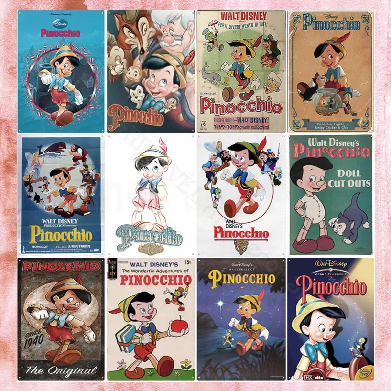 

Disney Metal Signs Pinocchio Classic Animated Film Tin Sign Cartoon Metal Poster Wall Art Stickers for Children's Bedroom Decor