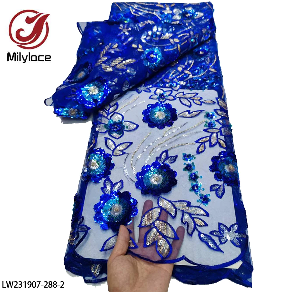 

High Quality Sequins Lace Fabric Embroidery Nigeria Net Lace African French Tulle Lace Fabric for Wedding Party LW231907-288