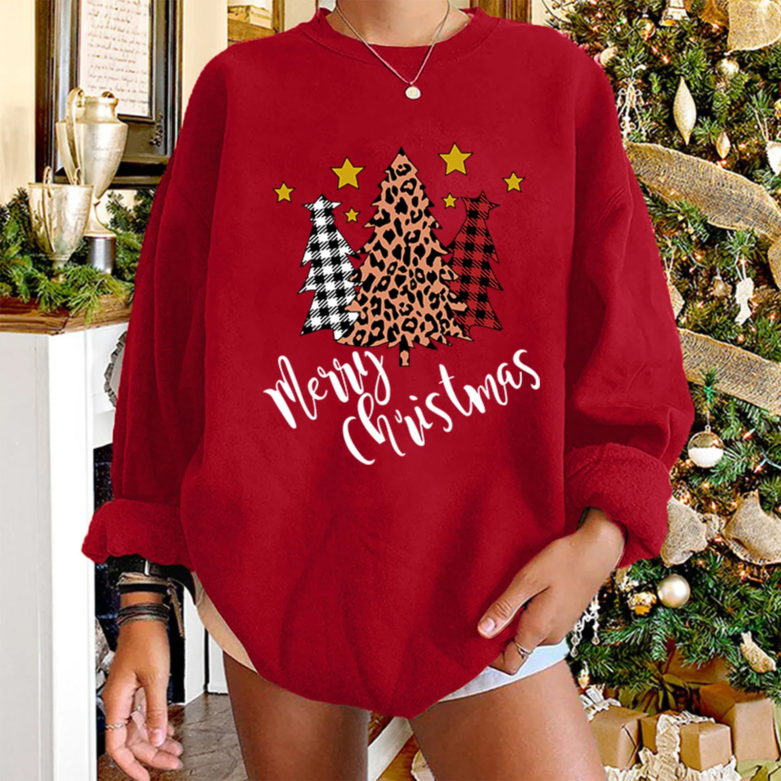 

Women Long Sleeve Print Casual O Collar Sweatshirt Easy Christmas Pullover Blouse Women Lightweight Zip Hoodie Purple Hoodie