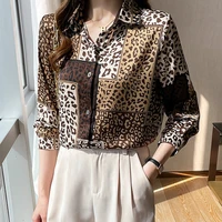 long sleeve elegant shirts korean style vintage leopard print loose office lady blouse casual tops overshirt roupas femininas