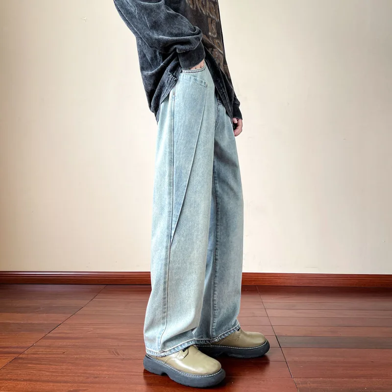 Blue Black Baggy Jeans Men Fashion Retro Casual Straight Jeans Men Streetwear Hip Hop Loose Wide Leg Denim Pants Mens Trousers