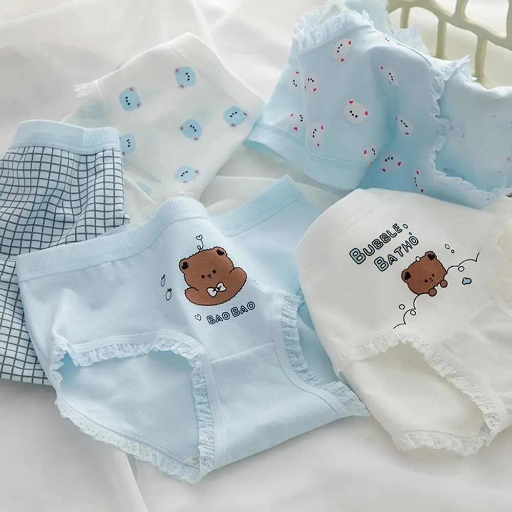 

Симпатичные женские трусики, хлопковые трусики с принтом кофейного медведя, модные сексуальные кружевные женские трусики в клетку для дево...