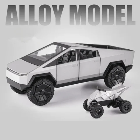 Teslas Cybertruck, Модель 1/24, Литой Под Давлением Игрушечный Грузовик Из Металлического Сплава, Имитация Звука, Детский Под...
