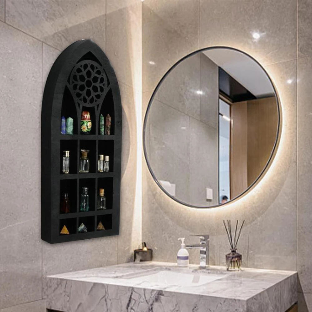 

Moon Shelf Crystal Display Case Wall Hanging Crystal Display Shelf Nail Polish Essential Oil Storage Shelf Crystal Cabinet Deco