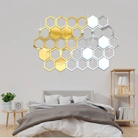 honeycomb hexagon mirror wall sticker creative diy decorative sticker for living room aisle bedroom decorative accessories