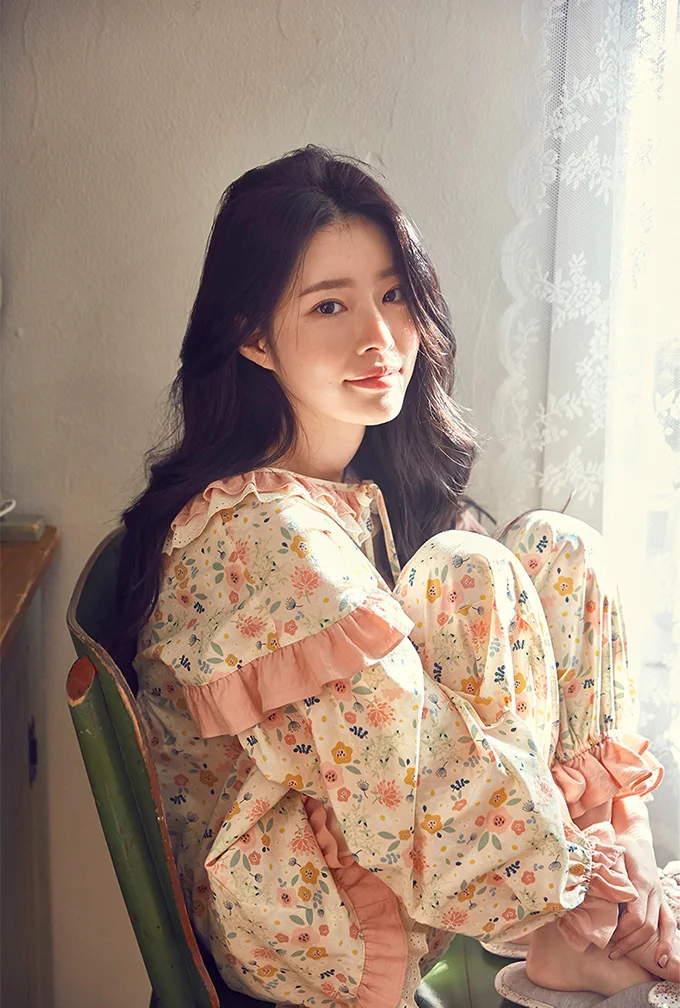 Women Cute Floral Lace Pajama Sets.Vintage Ladies Girl's Long sleeve Princess Pyjamas Set.Flowers Sleep Loungewear Nightclothes