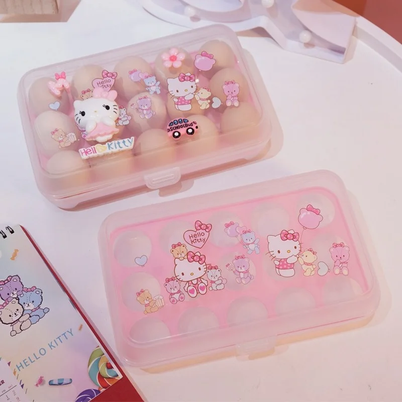

KT Cat My Melody Cute Cartoon Egg Carton Kawaii Creative Covered Plastic Compartment Egg Box Fridge Sealed Box Fresh-keeping Box