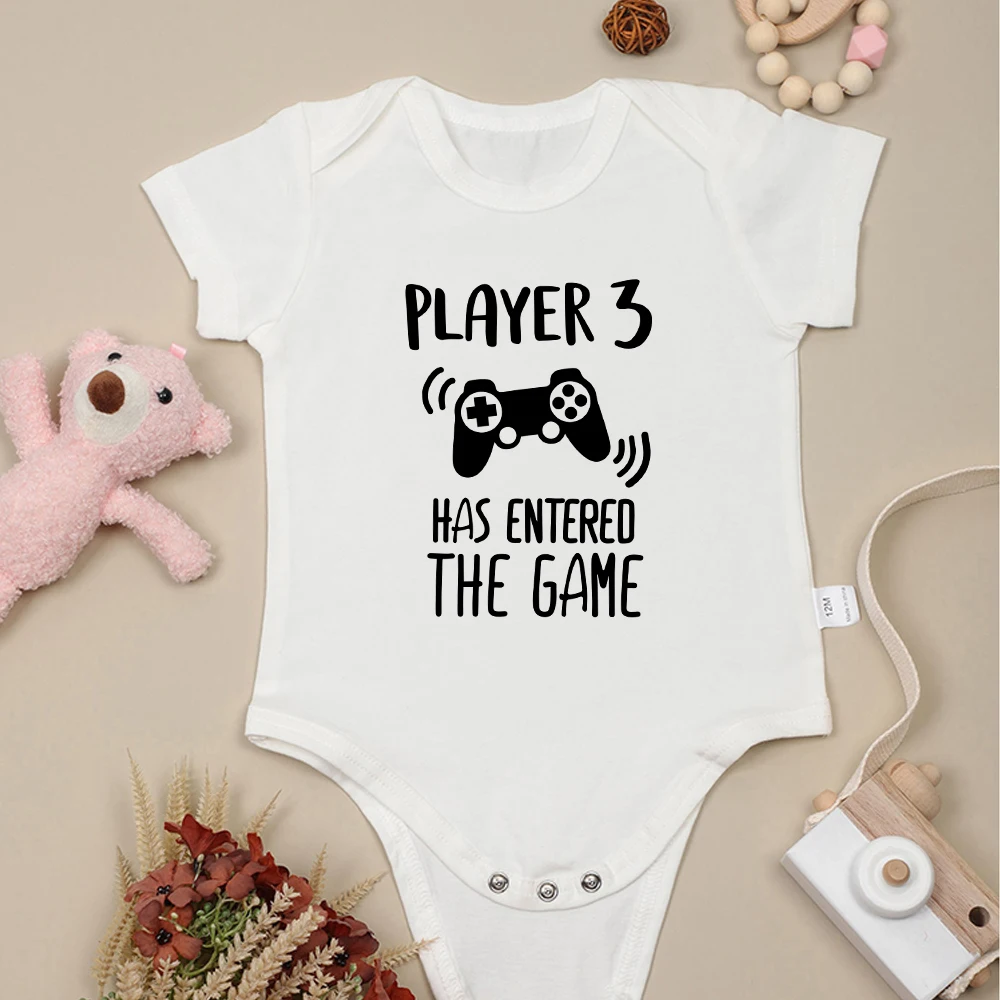 

Player 3 Has Entered The Game Summer Newborn Baby Clothes Fashion Creative Street Infant Boy Body Cotton White Short Sleeve