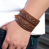 kirykle genuine leather double layer metal punk stylish rock bracelet jewelry