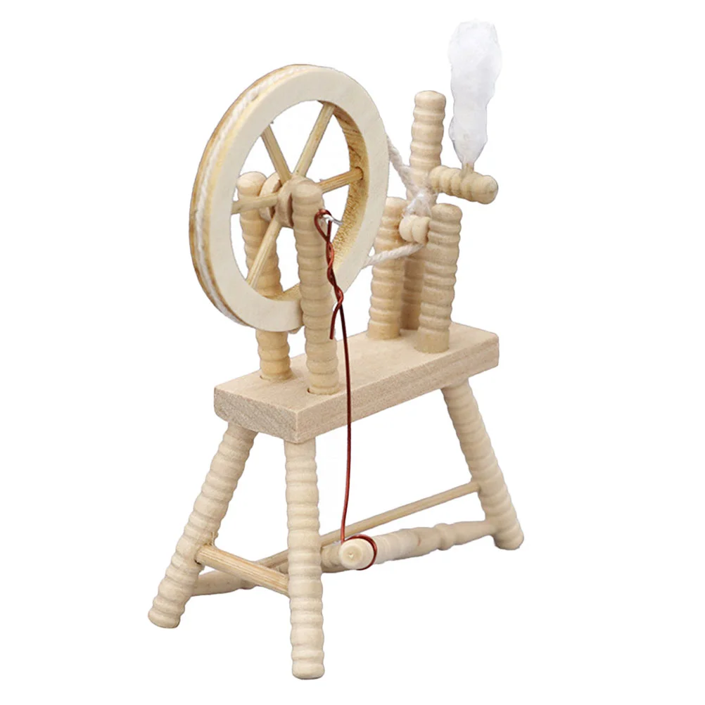 

1Pc Mini House Ornament Wooden Textile Wheel Mini Textile Wheel Mini Furniture for Kids Gifts Children Decor