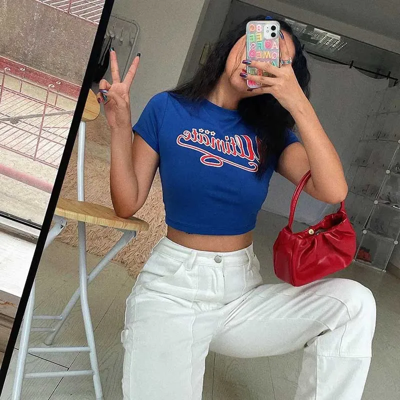 Топ женский летний Y2K детская облегающая женская футболка с графическим рисунком