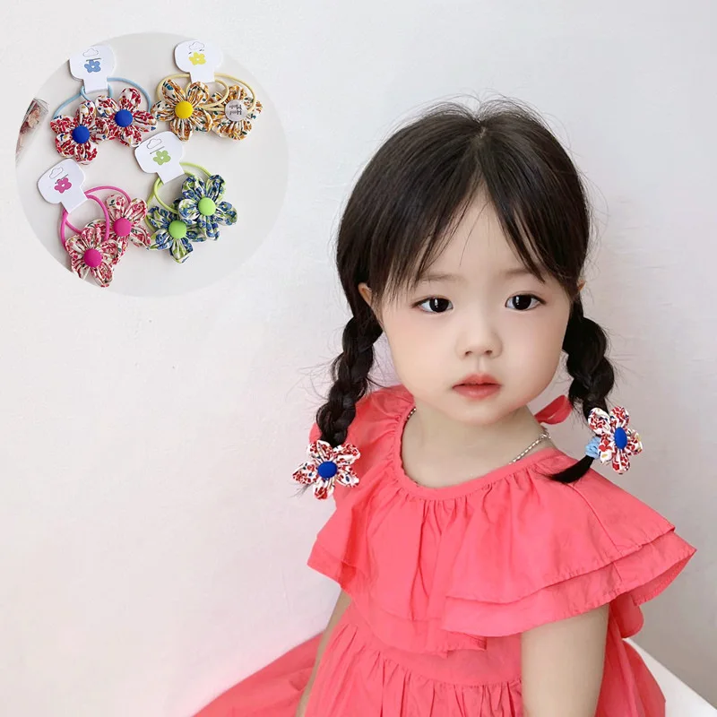 

2Pcs/set Vintage Flower Rubber Band Elastic Hair Bands for Children Ponytail Holder Scrunchie Strap Hair Ring Hair Accessories