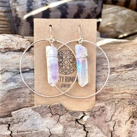 natural clear quartz crystal earrings raw crystal hoop earrings angel halo earrings boho jewelry gifts for women