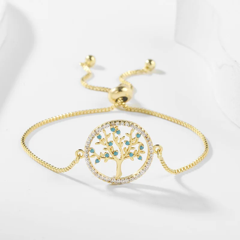 Luxury Bracelet for Women Gold Tree of Life Bracelet Diamond Crystal Jewelry Fashion Women Pull Bracelet Jewelry Accessories