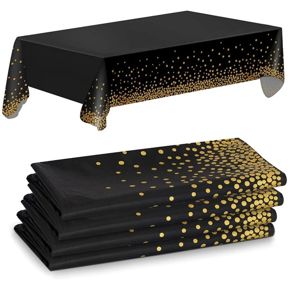 

PEVA Tablecloths for Rectangle Tables Disposable Table Cloths Covers Gold Dot Confetti Parties Wedding Bridal Shower