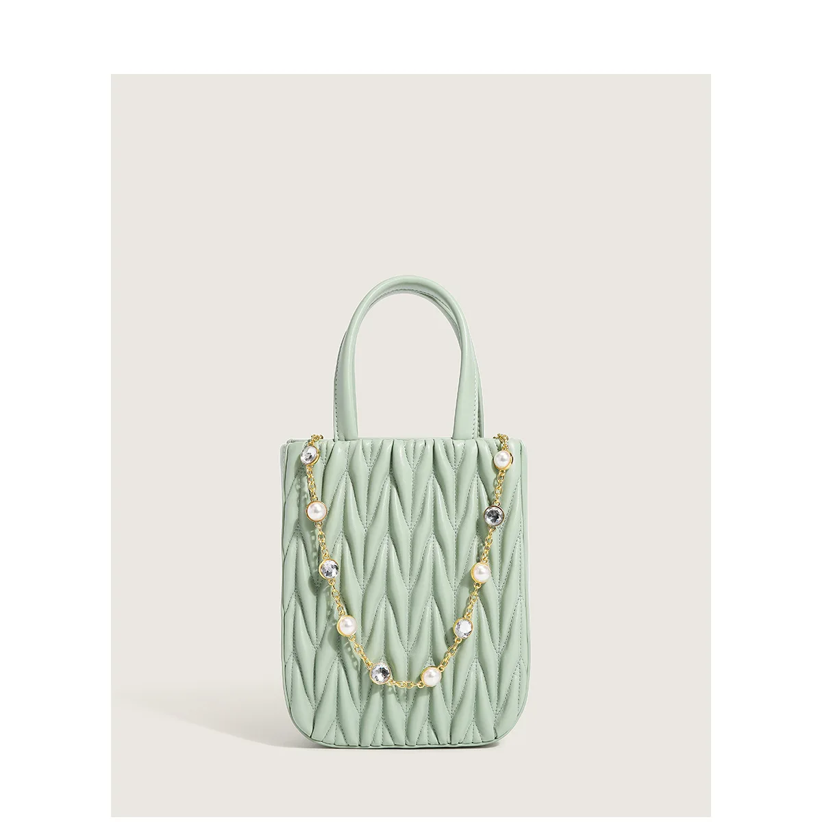 Женская плиссированная Сумка-тоут маленькая сумочка с цепочкой и жемчугом