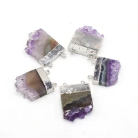 natural irregular stone pendants double rings crystal amethyst stone necklace accessories jewelry charms for diy bracelet gift