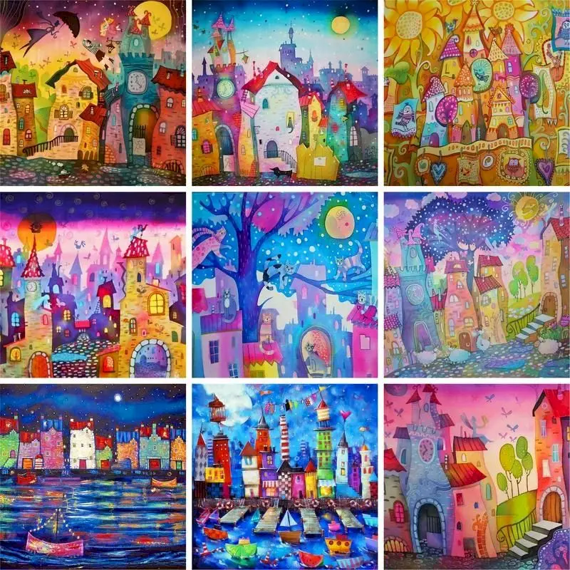 

DIY 5D Diamond Painting Color House Landscape Draw Cross Stitch Embroidery Mosaic Rhinestone Pic Home Decoration Handwork Gift