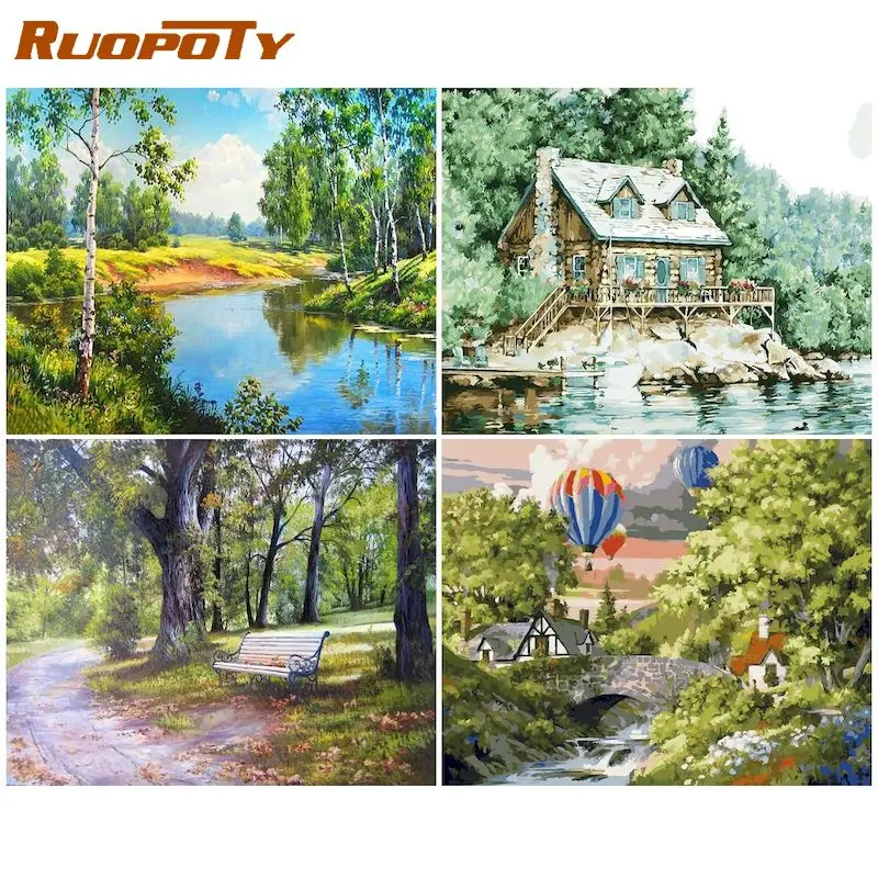 

RUOPOTY Coloring By Number Hot Air balloon Kits Pictures Painting By Number Landscape HandPainted Art Gift Home Decor 50x40cm